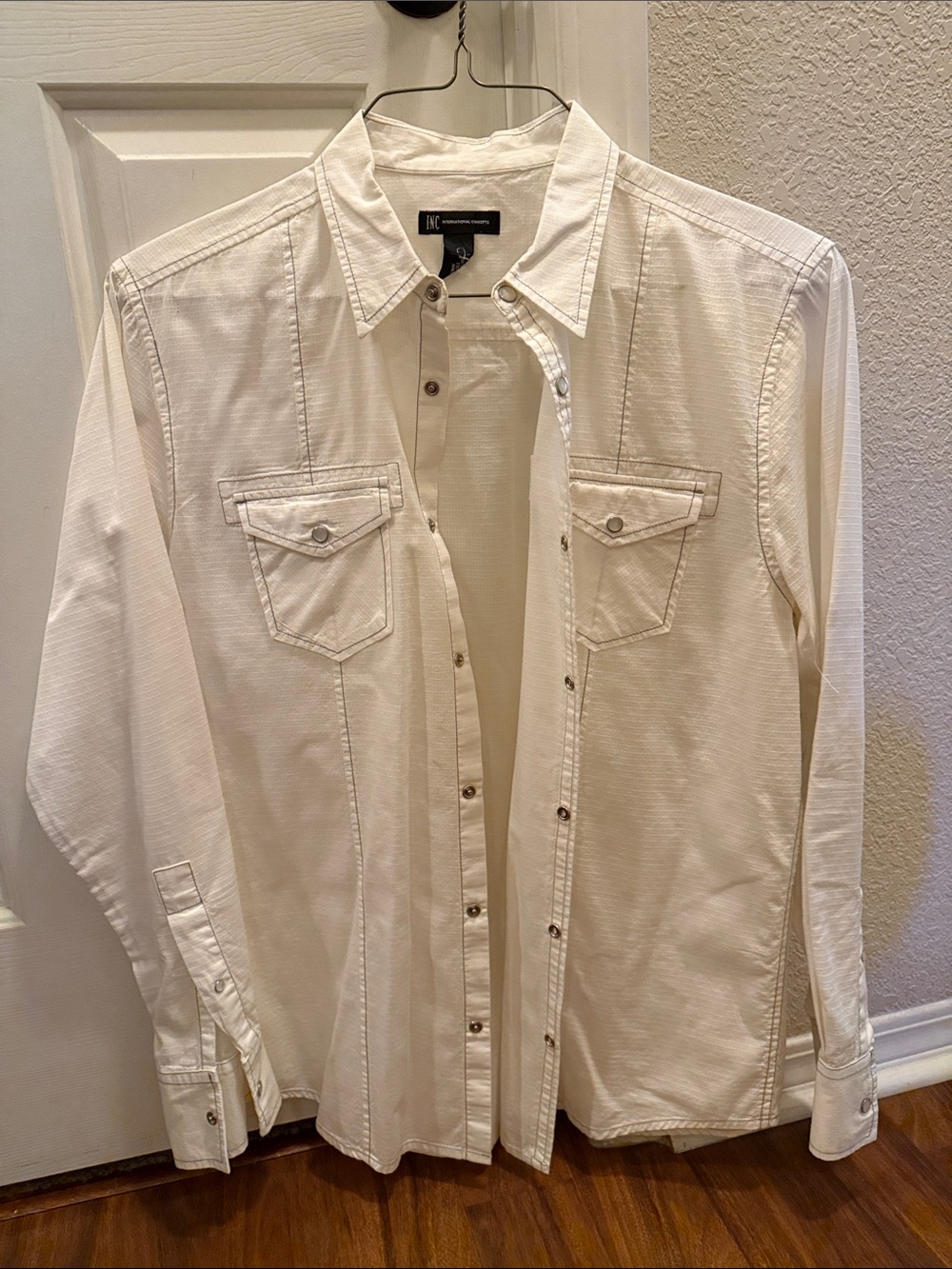 INC International Concepts Men's Cream Button-Down Casual Shirt
